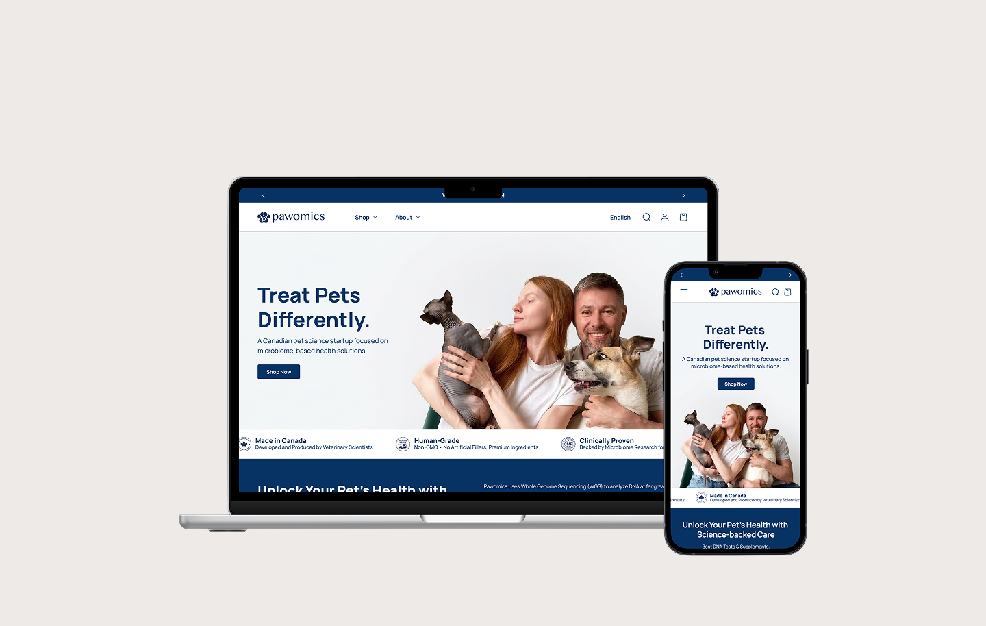 Pawomics — e-commerce brand website redesign