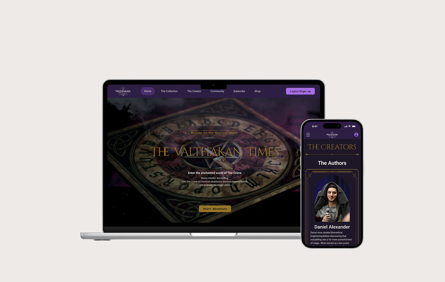 The Valthakan Times — brand website redesign, desktop and mobile