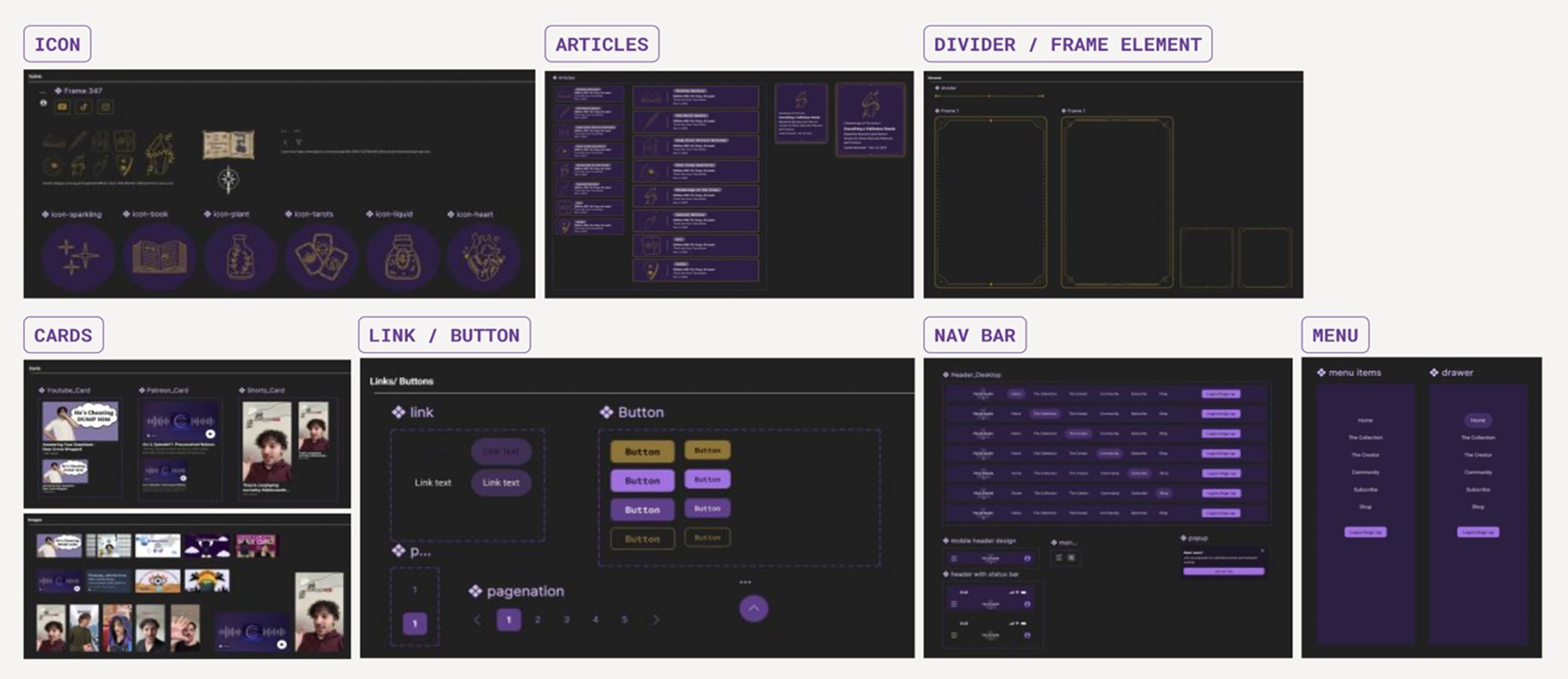 UI Kit — icons, cards, buttons, nav bar, menu components